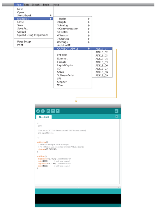Arduino Script Template Using Example Codes | Learn at CAROBOT